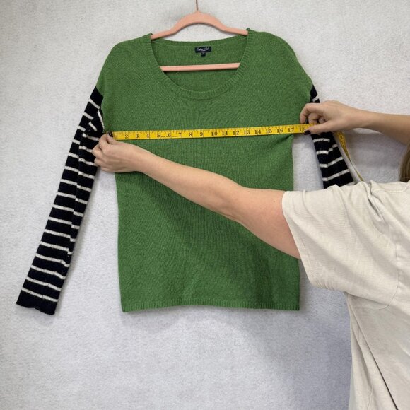 Splendid Sweater Womens Medium Green Black Stripe Wool Blend Crewneck Pullover - Picture 3 of 8